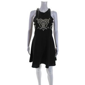 Devlin Women's Sleeveless Embroidered Fit Flare Mini Dress Black Size M